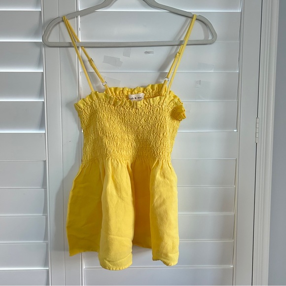 Cloth & Stone Linen Blend Smocked Peplum Tank Top Yellow Size Medium - Picture 2 of 4